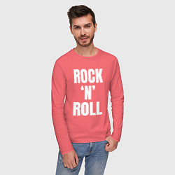 Лонгслив хлопковый мужской Rocknroll белая большая надпись, цвет: коралловый — фото 2