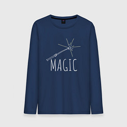 Лонгслив хлопковый мужской Magic надпись и волшебная палка, цвет: тёмно-синий