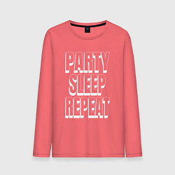 Лонгслив хлопковый мужской Party sleep repeat надпись с тенью, цвет: коралловый