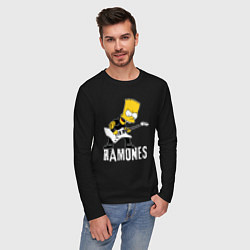 Лонгслив хлопковый мужской Ramones Барт Симпсон рокер, цвет: черный — фото 2