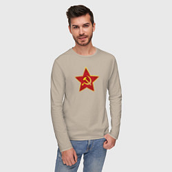 Лонгслив хлопковый мужской СССР звезда, цвет: миндальный — фото 2