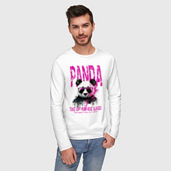 Лонгслив хлопковый мужской Панда и розовые очки, цвет: белый — фото 2