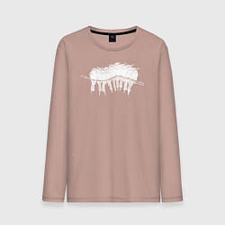 Лонгслив хлопковый мужской Белые птицы на ветке, цвет: пыльно-розовый
