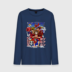 Лонгслив хлопковый мужской Манки Д Луффи соломенная шляпа, цвет: тёмно-синий