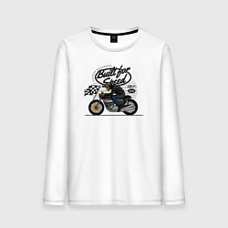 Лонгслив хлопковый мужской Мотогонки мотоциклист, цвет: белый