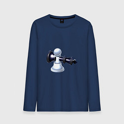 Лонгслив хлопковый мужской Черный король белая пешка, цвет: тёмно-синий