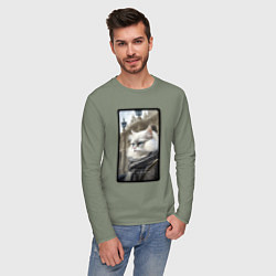 Лонгслив хлопковый мужской Санкт-Петербург котик, цвет: авокадо — фото 2