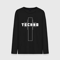 Лонгслив хлопковый мужской Techno крест, цвет: черный