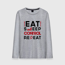 Лонгслив хлопковый мужской Надпись: eat sleep Control repeat, цвет: меланж