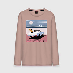 Лонгслив хлопковый мужской Машина на пляже, цвет: пыльно-розовый