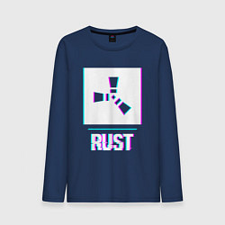 Лонгслив хлопковый мужской Rust в стиле glitch и баги графики, цвет: тёмно-синий
