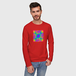 Лонгслив хлопковый мужской Цветные квадраты в квадрате, цвет: красный — фото 2