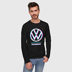 Лонгслив хлопковый мужской Значок Volkswagen в стиле glitch, цвет: черный — фото 2