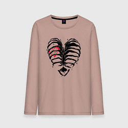 Лонгслив хлопковый мужской Black ribs with a heart inside, цвет: пыльно-розовый