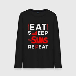 Лонгслив хлопковый мужской Надпись eat sleep The Sims repeat, цвет: черный