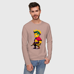 Лонгслив хлопковый мужской Bart Simpson samurai - neural network, цвет: пыльно-розовый — фото 2