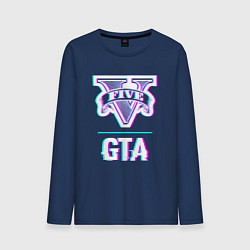 Лонгслив хлопковый мужской GTA в стиле glitch и баги графики, цвет: тёмно-синий