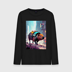 Мужской лонгслив Капибара в мегаполисе - киберпанк