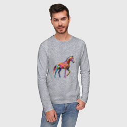 Лонгслив хлопковый мужской Конь геометрик, цвет: меланж — фото 2