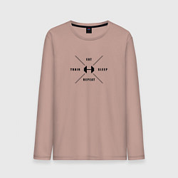 Лонгслив хлопковый мужской Тренируйся, ешь, спи и повтори, цвет: пыльно-розовый