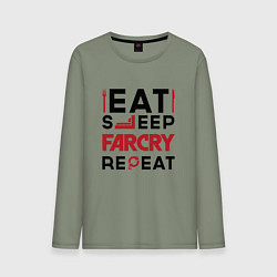 Лонгслив хлопковый мужской Надпись: eat sleep Far Cry repeat, цвет: авокадо