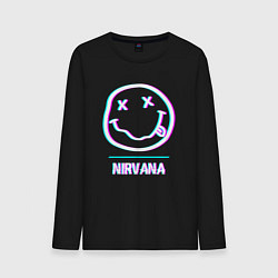 Лонгслив хлопковый мужской Nirvana glitch rock, цвет: черный