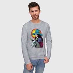 Лонгслив хлопковый мужской Ведьма и осел comic style, цвет: меланж — фото 2