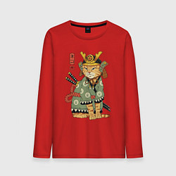 Лонгслив хлопковый мужской Samurai battle cat, цвет: красный