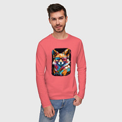 Лонгслив хлопковый мужской Abstract Colorful Fox, цвет: коралловый — фото 2