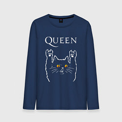 Лонгслив хлопковый мужской Queen rock cat, цвет: тёмно-синий