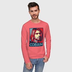 Лонгслив хлопковый мужской Nirvana - Kurt Cobain, цвет: коралловый — фото 2