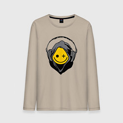 Лонгслив хлопковый мужской Смайлик в наушниках smiley face in headphones, цвет: миндальный
