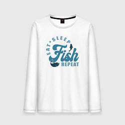 Лонгслив хлопковый мужской Еда, сон, рыбалка, цвет: белый