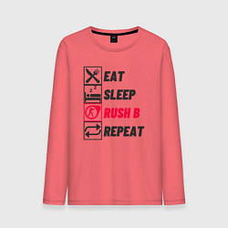 Лонгслив хлопковый мужской Eat sleep rush b repeat, цвет: коралловый