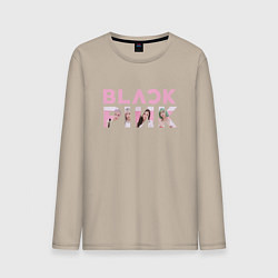 Лонгслив хлопковый мужской Blackpink logo Jisoo Lisa Jennie Rose, цвет: миндальный