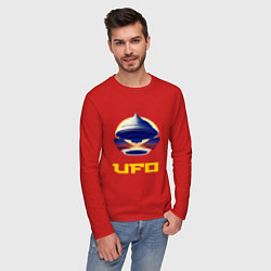 Лонгслив хлопковый мужской Летающая тарелка НЛО, цвет: красный — фото 2