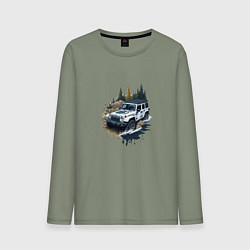 Лонгслив хлопковый мужской На джипе по России, цвет: авокадо
