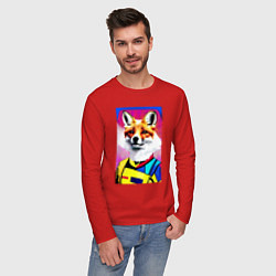 Лонгслив хлопковый мужской Fox - pop art - fashionista, цвет: красный — фото 2