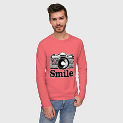 Лонгслив хлопковый мужской Smile camera, цвет: коралловый — фото 2