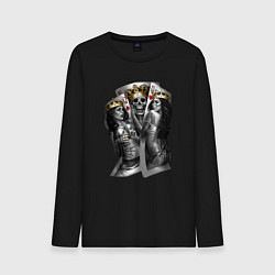 Лонгслив хлопковый мужской Девушки, карты и скелет в короне, цвет: черный
