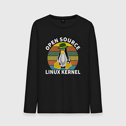Лонгслив хлопковый мужской Пингвин ядро линукс, цвет: черный
