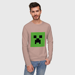 Лонгслив хлопковый мужской Minecraft creeper face, цвет: пыльно-розовый — фото 2