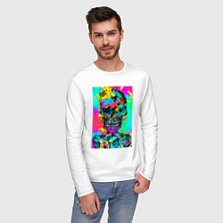 Лонгслив хлопковый мужской Cool skull - pop art - vogue, цвет: белый — фото 2