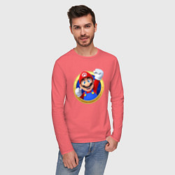 Лонгслив хлопковый мужской Марио значок, цвет: коралловый — фото 2