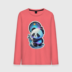 Лонгслив хлопковый мужской Стикер: милый панда, цвет: коралловый