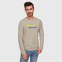 Лонгслив хлопковый мужской Cyberpunk 2077 phantom liberty logo v1, цвет: миндальный — фото 2