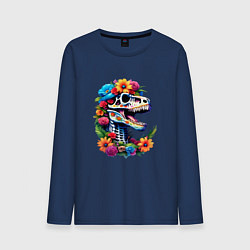 Мужской лонгслив Череп тираннозавра с яркими цветами, мексиканский