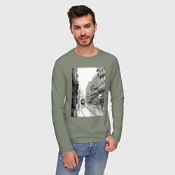 Лонгслив хлопковый мужской Черно-белый париж, цвет: авокадо — фото 2