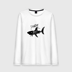 Лонгслив хлопковый мужской Трайбл акула с надписью shark, цвет: белый