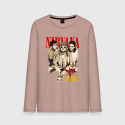 Лонгслив хлопковый мужской Nirvana rock band, цвет: пыльно-розовый